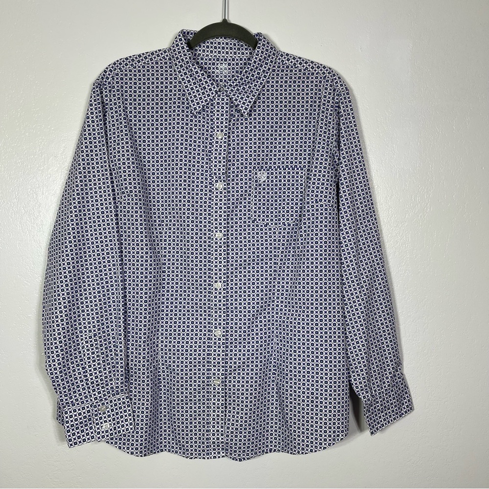 Wrangler Black and White Geometric Button Down Shirt